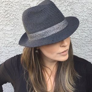 Charming Charlie Women’s Black Metallic Fedora Hat OSFA